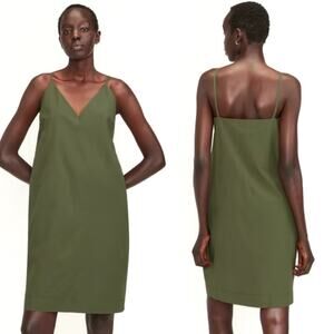 Everlane The Poplin Slip Dress V-Neck Kalamata Green Women's 00 NWT